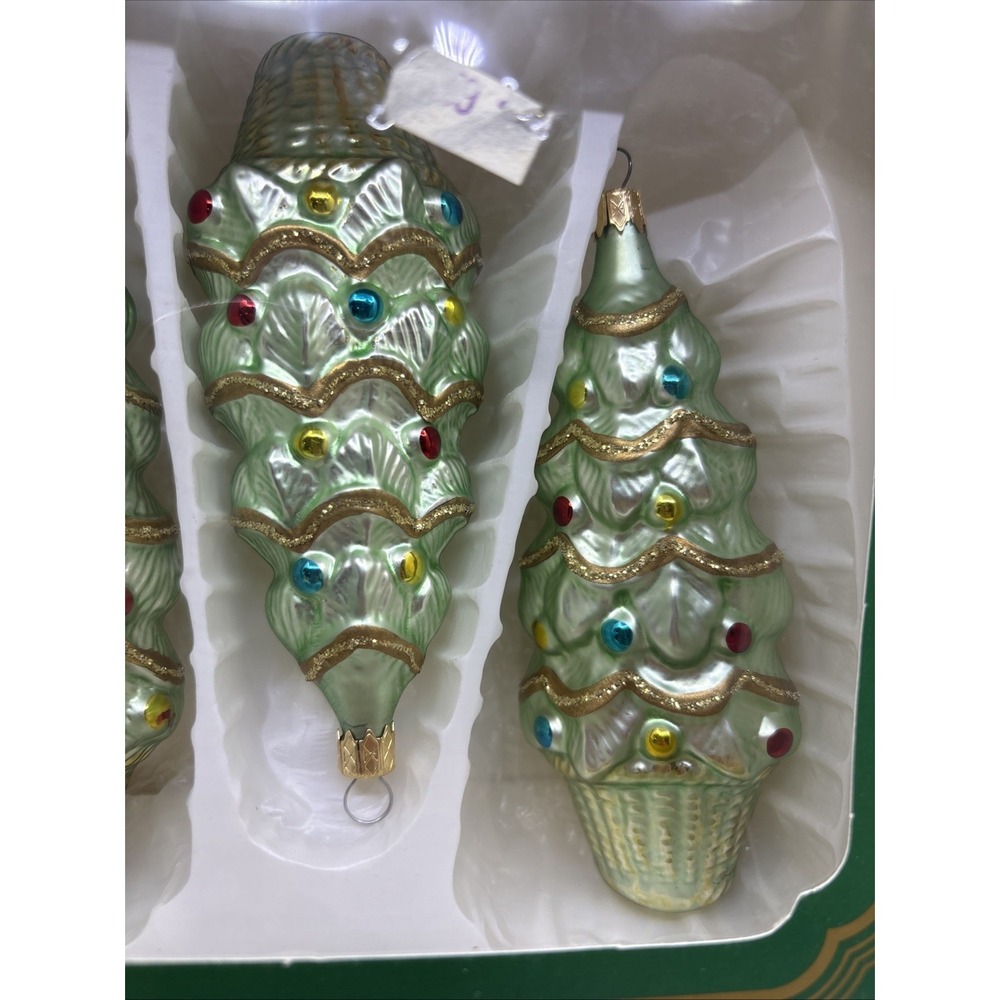Vintage Kurt Adler Christmas Tree Glass Ornaments Decorated Tree Set Of 3 Box - Picture 3 of 6